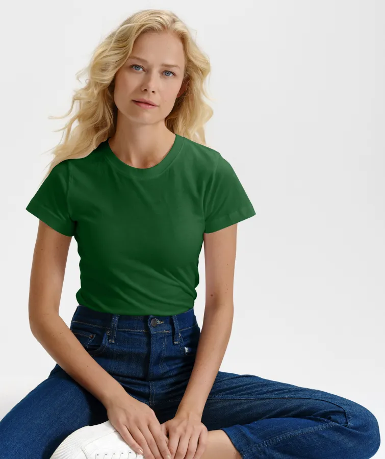 Дамска проста тениска, бутилка зелено Дамска проста тениска, бутилка зелено