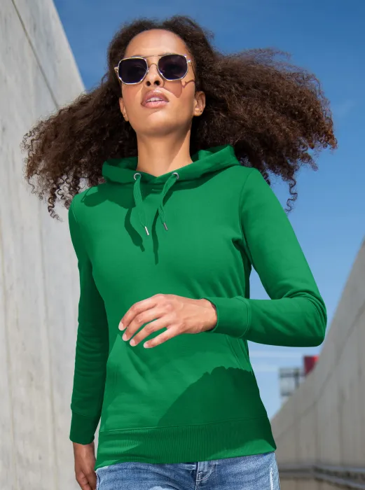 Дамски суичър с качулка без цип, трева зелено