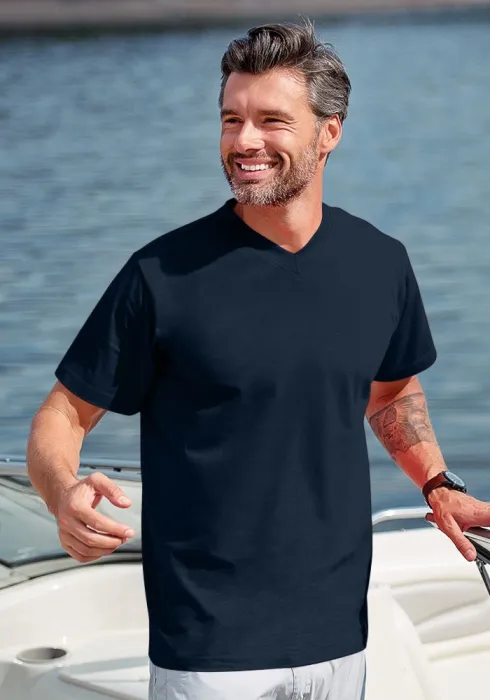 Тениска с къс ръкав, средно тегло, тъмно синьо