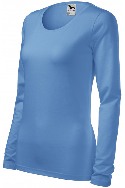 Дамска прилепнала тениска с дълъг ръкав, небесно синьо, обикновени тениски