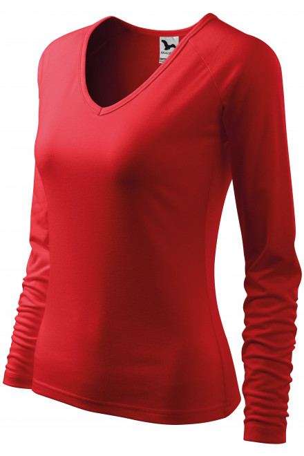 Дамска прилепнала тениска, V-образно деколте, червен
