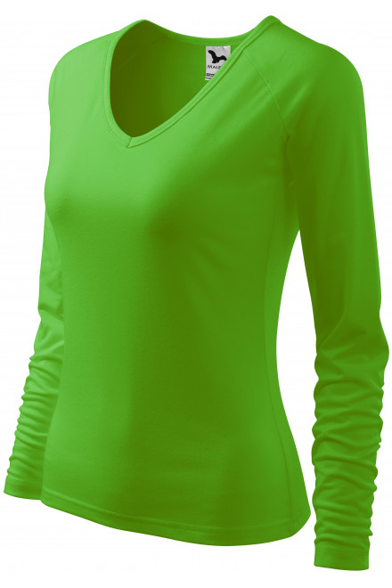 Дамска прилепнала тениска, V-образно деколте, ябълково зелено, тениски за печат