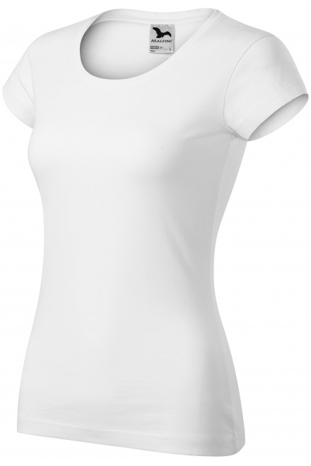 Дамска приталена тениска с кръгло деколте, Бял, тениски без щампи