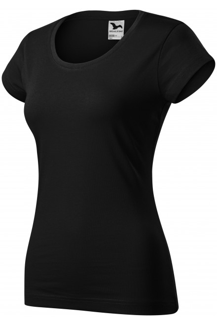 Дамска приталена тениска с кръгло деколте, черен