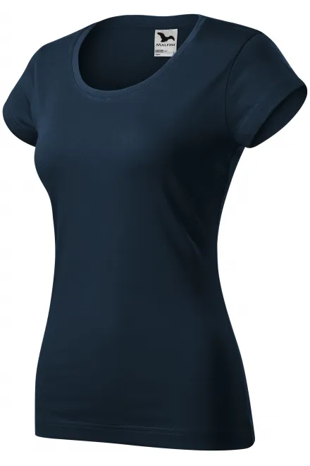 Дамска приталена тениска с кръгло деколте, тъмно синьо