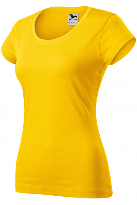 Дамска приталена тениска с кръгло деколте, жълт, дамски тениски