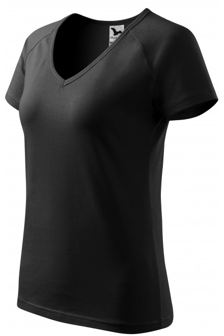 Дамска приталена тениска с ръкав реглан, черен, тениски