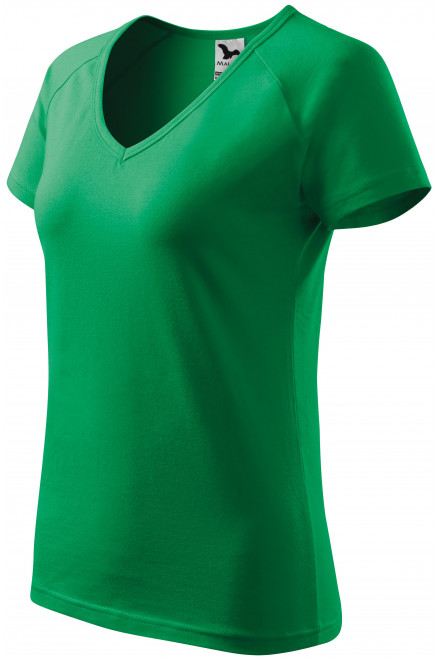 Дамска приталена тениска с ръкав реглан, трева зелено, дамски тениски