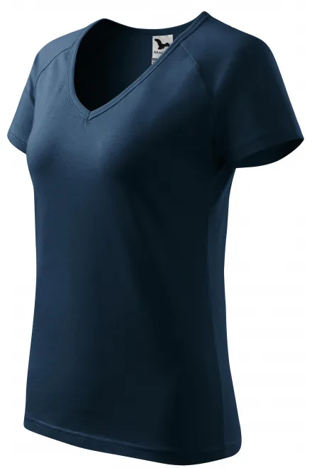 Дамска приталена тениска с ръкав реглан, тъмно синьо