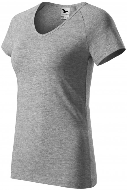 Дамска приталена тениска с ръкав реглан, тъмно сив мрамор