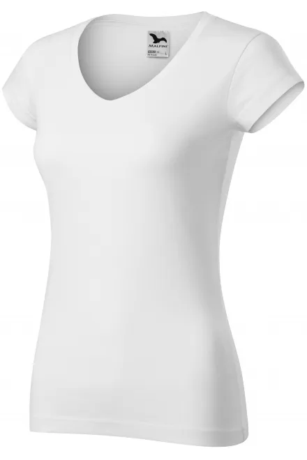 Дамска приталена тениска с V-образно деколте, Бял
