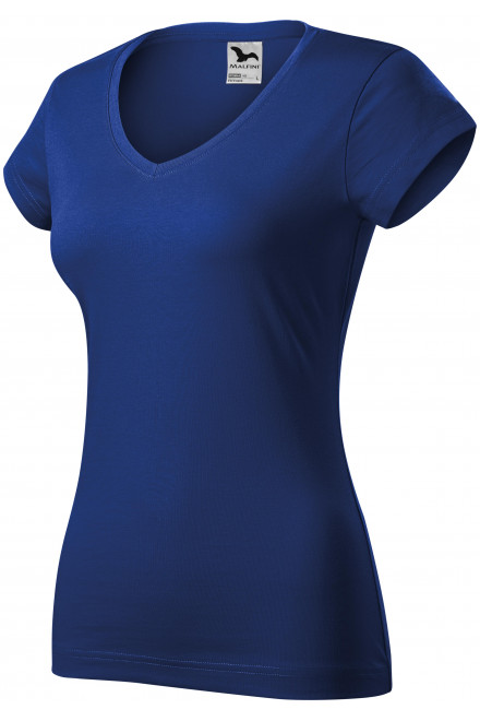 Дамска приталена тениска с V-образно деколте, кралско синьо, дамски тениски