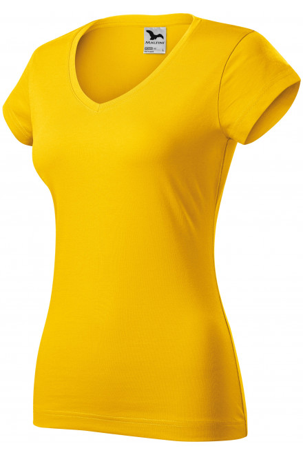 Дамска приталена тениска с V-образно деколте, жълт, дамски тениски