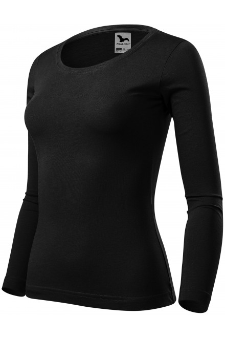 Дамска тениска с дълъг ръкав, черен, черни тениски