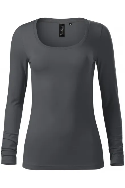 Дамска тениска с дълъг ръкав и по-дълбоко деколте - светло сив, L