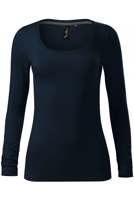 Дамска тениска с дълъг ръкав и по-дълбоко деколте - тъмно синьо, L