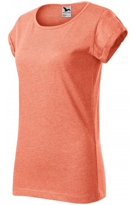 Дамска тениска със завити ръкави, оранжев мрамор, дамски тениски