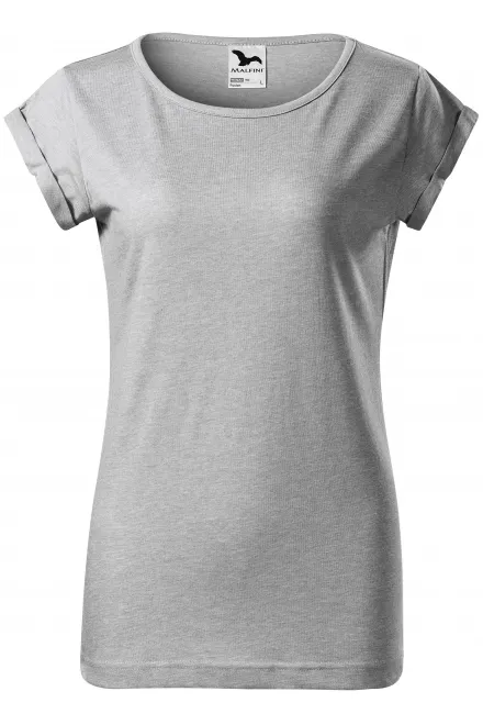 Дамска тениска със завити ръкави - сребърен мрамор, M