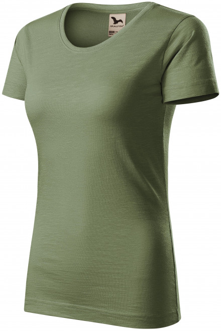 Дамска тениска, текстуриран органичен памук, каки, тениски с къс ръкав