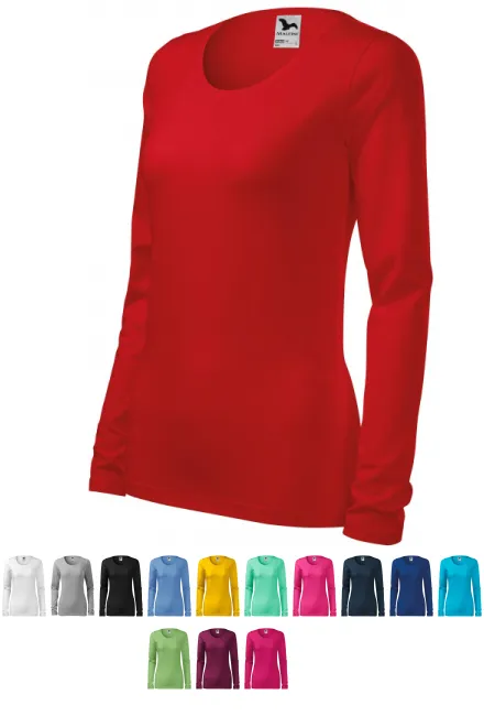 Дамска прилепнала тениска с дълъг ръкав, червен