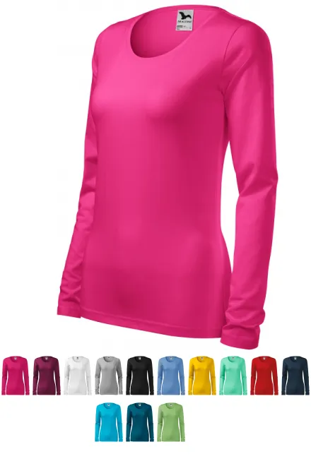 Дамска прилепнала тениска с дълъг ръкав, лилаво