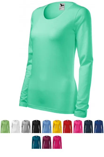 Дамска прилепнала тениска с дълъг ръкав, мента