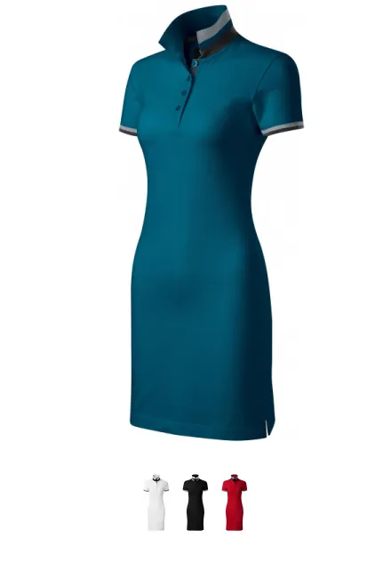 Дамска рокля с яка нагоре, бензин син