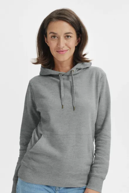 Дамски суичър с качулка без цип, тъмно сив мрамор