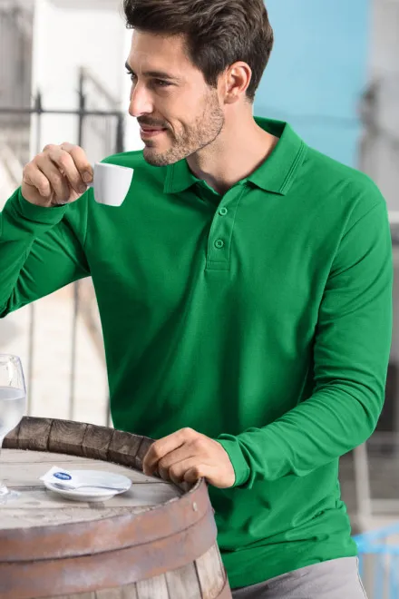 Мъжка риза поло с дълъг ръкав, трева зелено
