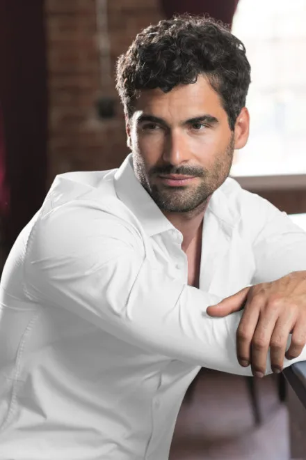 Мъжка риза с дълъг ръкав Slim fit, Бял