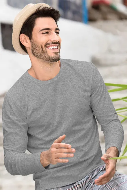 Мъжка тениска с дълъг ръкав, тъмно сив мрамор