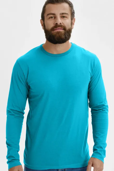 Мъжка тениска с дълъг ръкав, тюркоаз