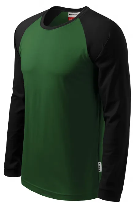 Мъжка контрастна тениска с дълъг ръкав, бутилка зелено