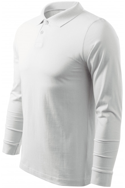 Мъжка риза поло с дълъг ръкав, Бял, мъжки поло тениски