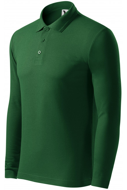 Мъжка риза поло с дълъг ръкав, бутилка зелено, мъжки тениски