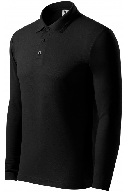 Мъжка риза поло с дълъг ръкав, черен