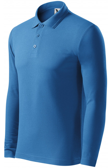 Мъжка риза поло с дълъг ръкав, светло синьо, тениски без щампи