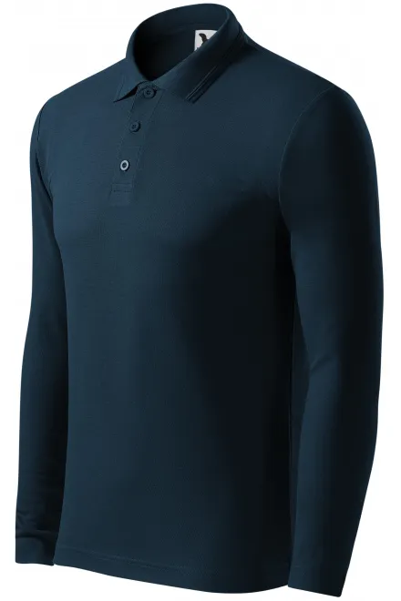 Мъжка риза поло с дълъг ръкав, тъмно синьо