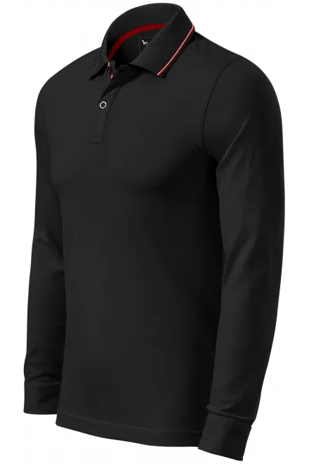 Мъжка риза поло с контрастни дълги ръкави, черен