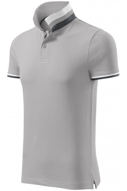 Мъжка риза поло с яка нагоре, сребристо сиво, обикновени тениски