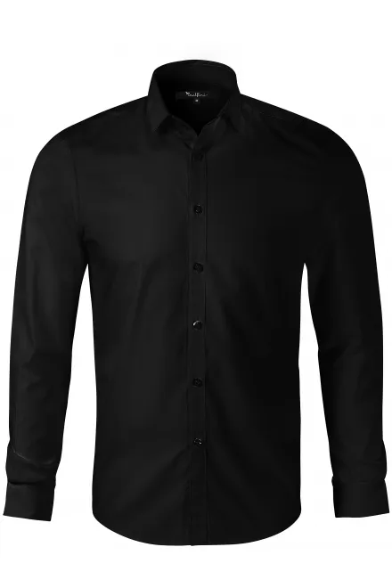 Мъжка риза с дълъг ръкав Slim fit - черен, S