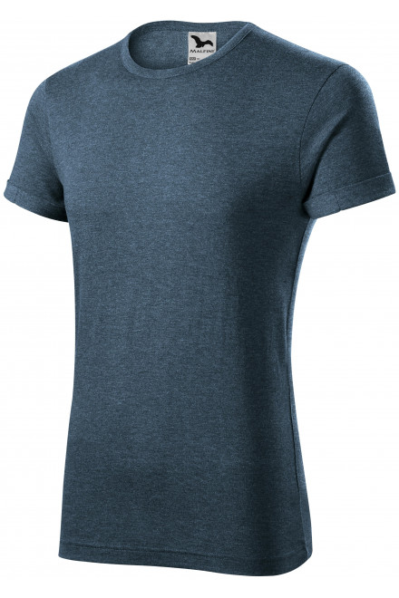 Мъжка тениска с завити ръкави, тъмен деним мрамор, сини тениски
