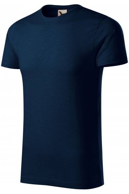 Мъжка тениска, текстуриран органичен памук, тъмно синьо, тениски с къс ръкав