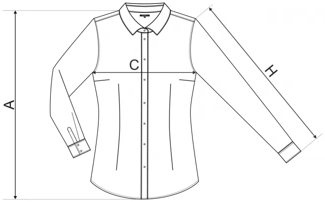 Дамска блуза с дълъг ръкав slim fit - таблица с размери