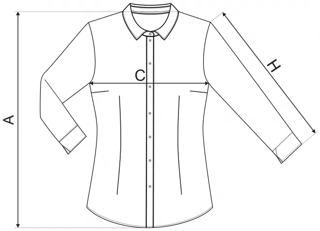 Дамска памучна блуза с дълъг ръкав - таблица с размери