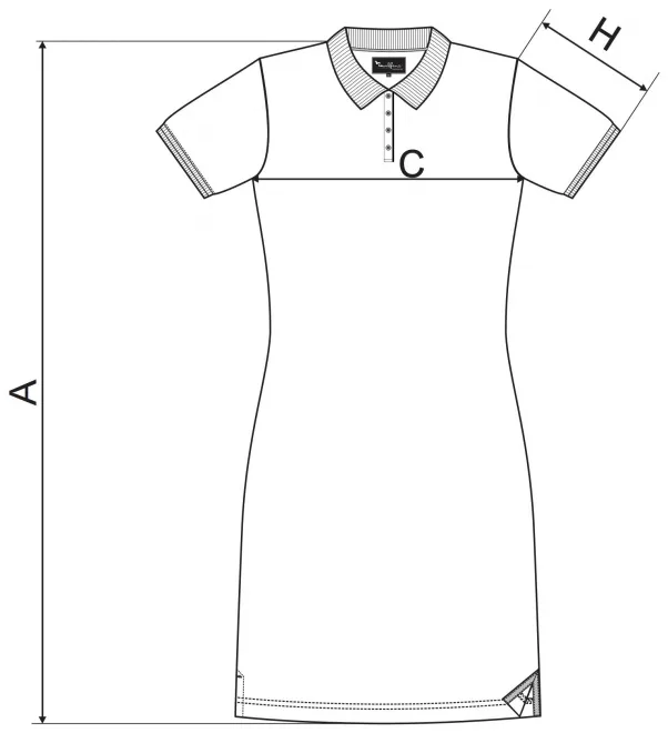 Дамска рокля с яка нагоре - таблица с размери