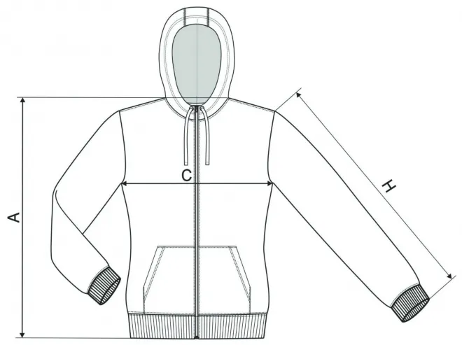 Дамски камуфлажен суичър - таблица с размери