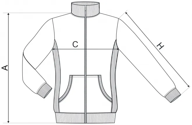 Дамски суичър без качулка - таблица с размери