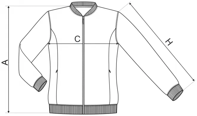 Дамски суичър със скрити джобове - таблица с размери