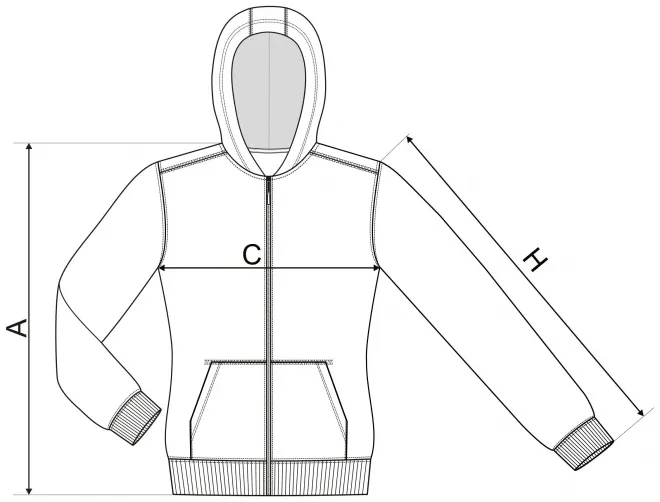 Детски суичър с качулка - таблица с размери